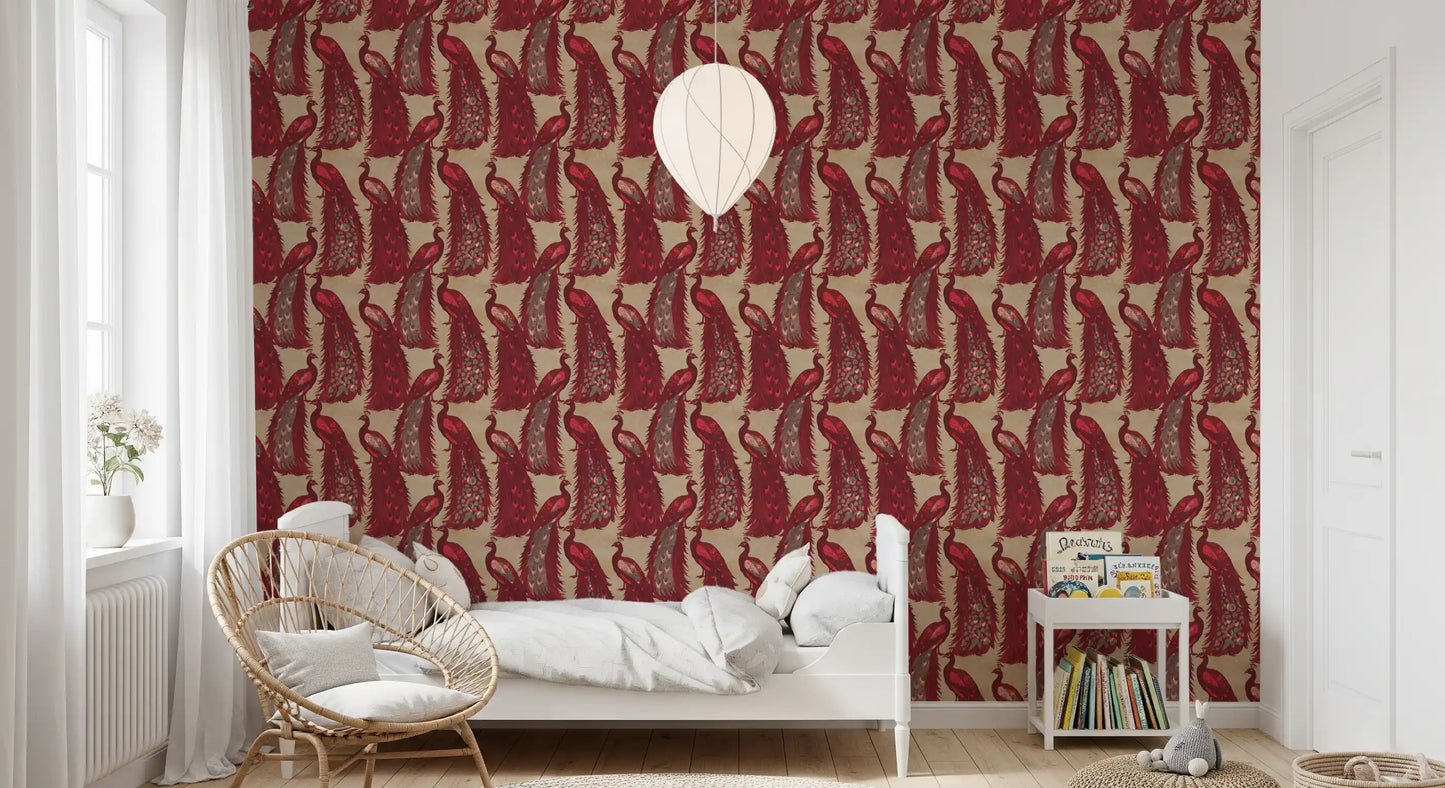 Crimson Elegance Påfugle Tapet