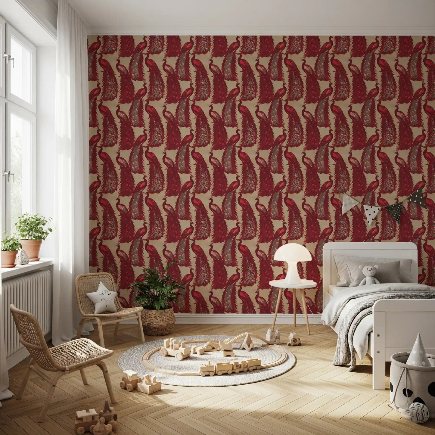 Crimson Elegance Påfugle Tapet