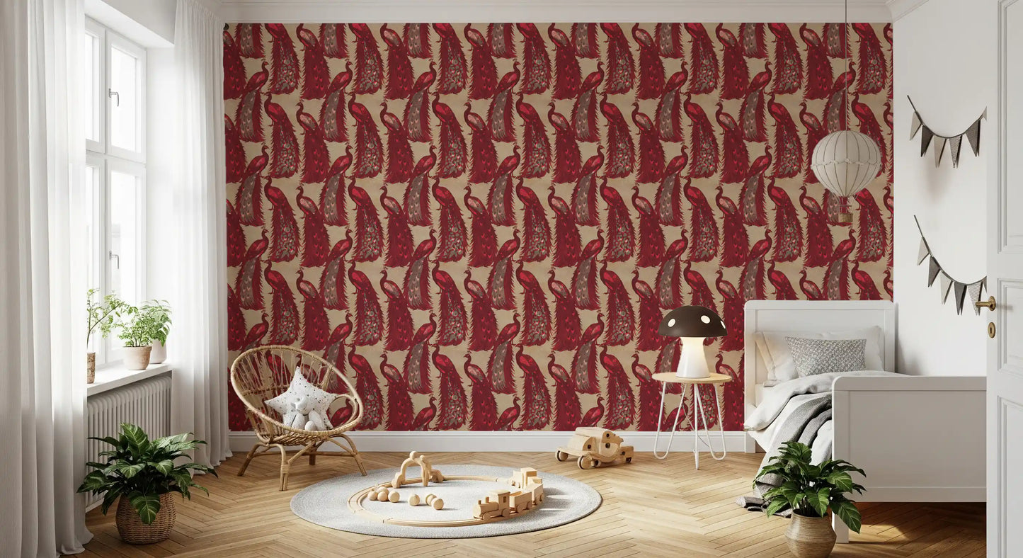 Crimson Elegance Påfugle Tapet
