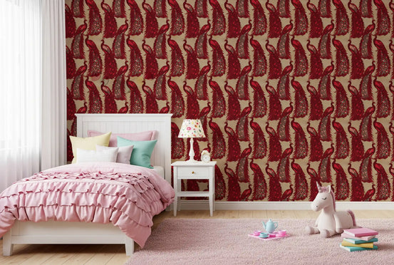 Tapet cu păun Crimson Elegance