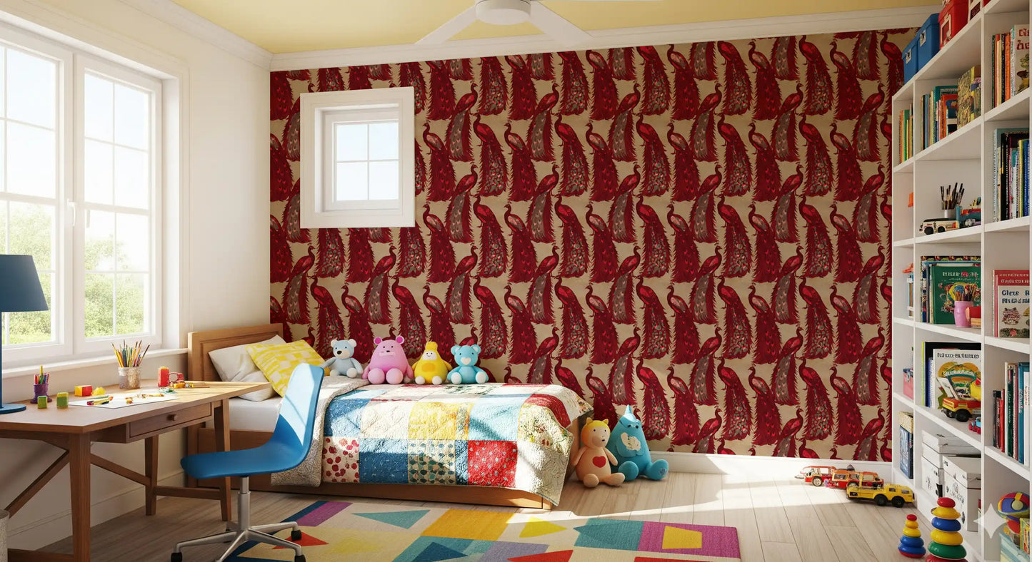 Crimson Elegance Påfugle Tapet