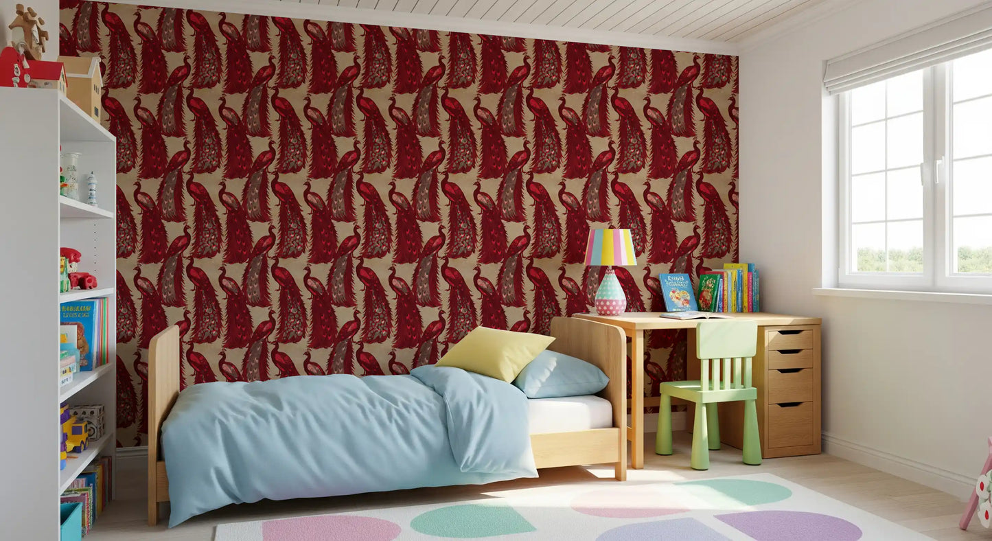 Crimson Elegance Påfugle Tapet