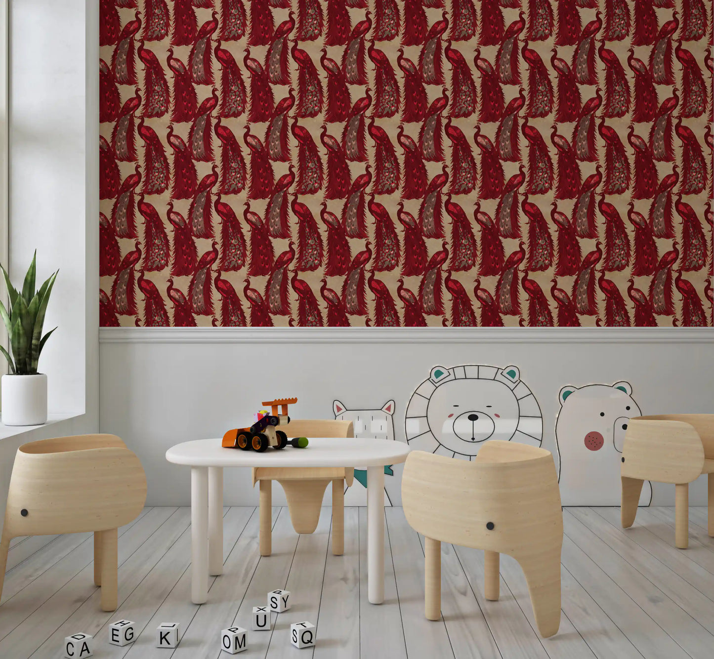Crimson Elegance Påfugle Tapet