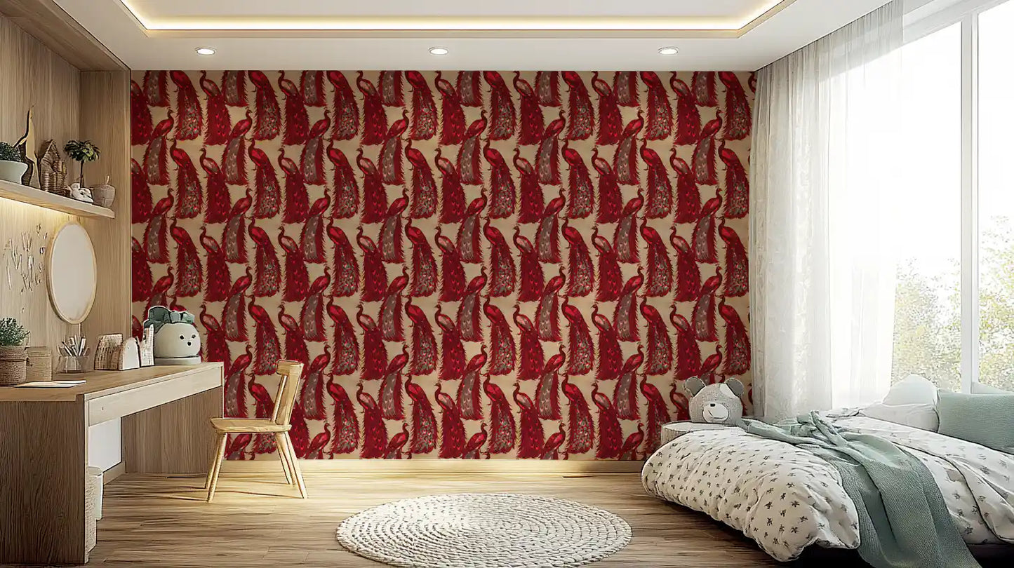 Crimson Elegance Påfugle Tapet