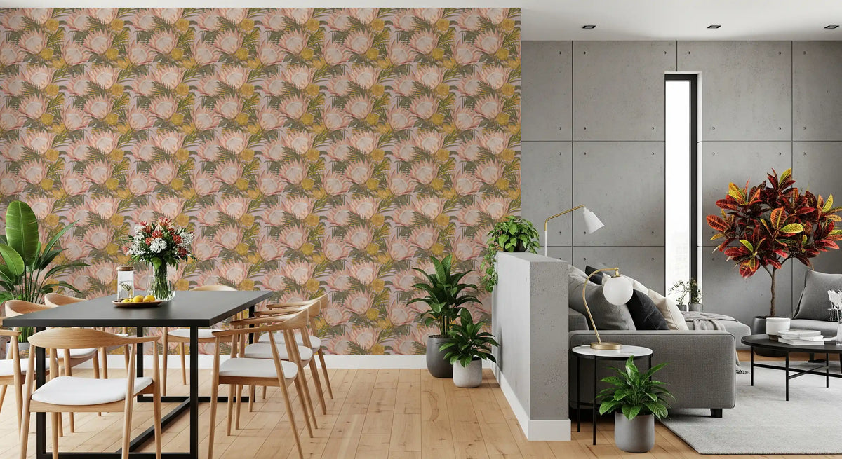 King Protea and Pincushion Botanical Wallpaper