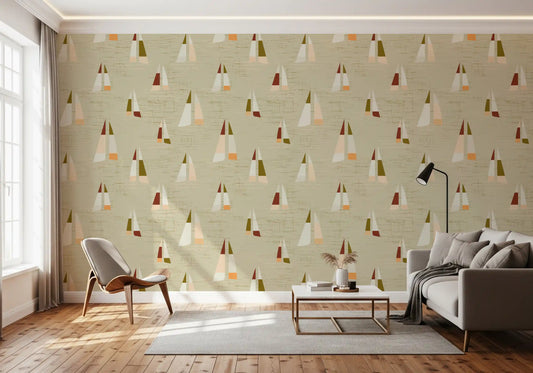 Sand Beige Mid Century Sailboats Wallpaper Wallpaper⁠