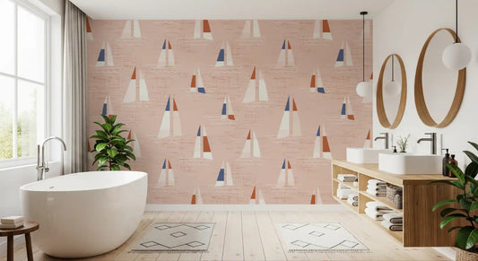 Blush Pink Mid Century Sailboats Wallpaper⁠