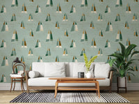 Seafoam Green Mid Century Sailboats Wallpaper Wallpaper⁠