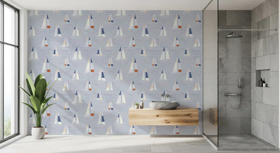 Papier peint voiliers du milieu du siècle bleu côtier