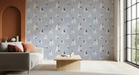 Tapeta Żaglówki w Stylu Mid Century w Kolorze Nadmorskiego Błękitu