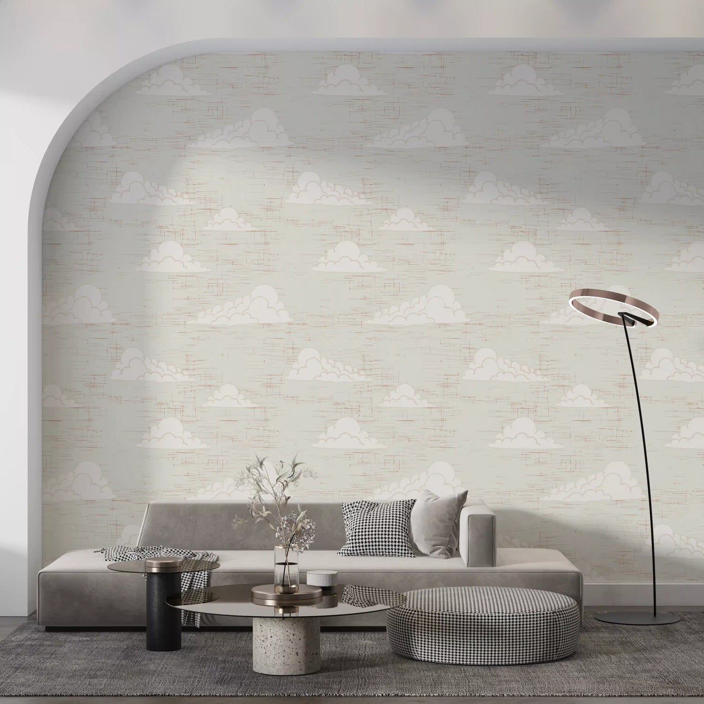 Flødefarvet Mid Century Sky med Skyer Tapet⁠