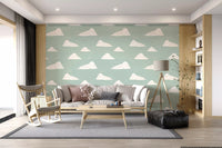 Light Sage Mid-Century Wolkenhimmel Tapete
