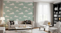 Light Sage Mid-Century Wolkenhimmel Tapete
