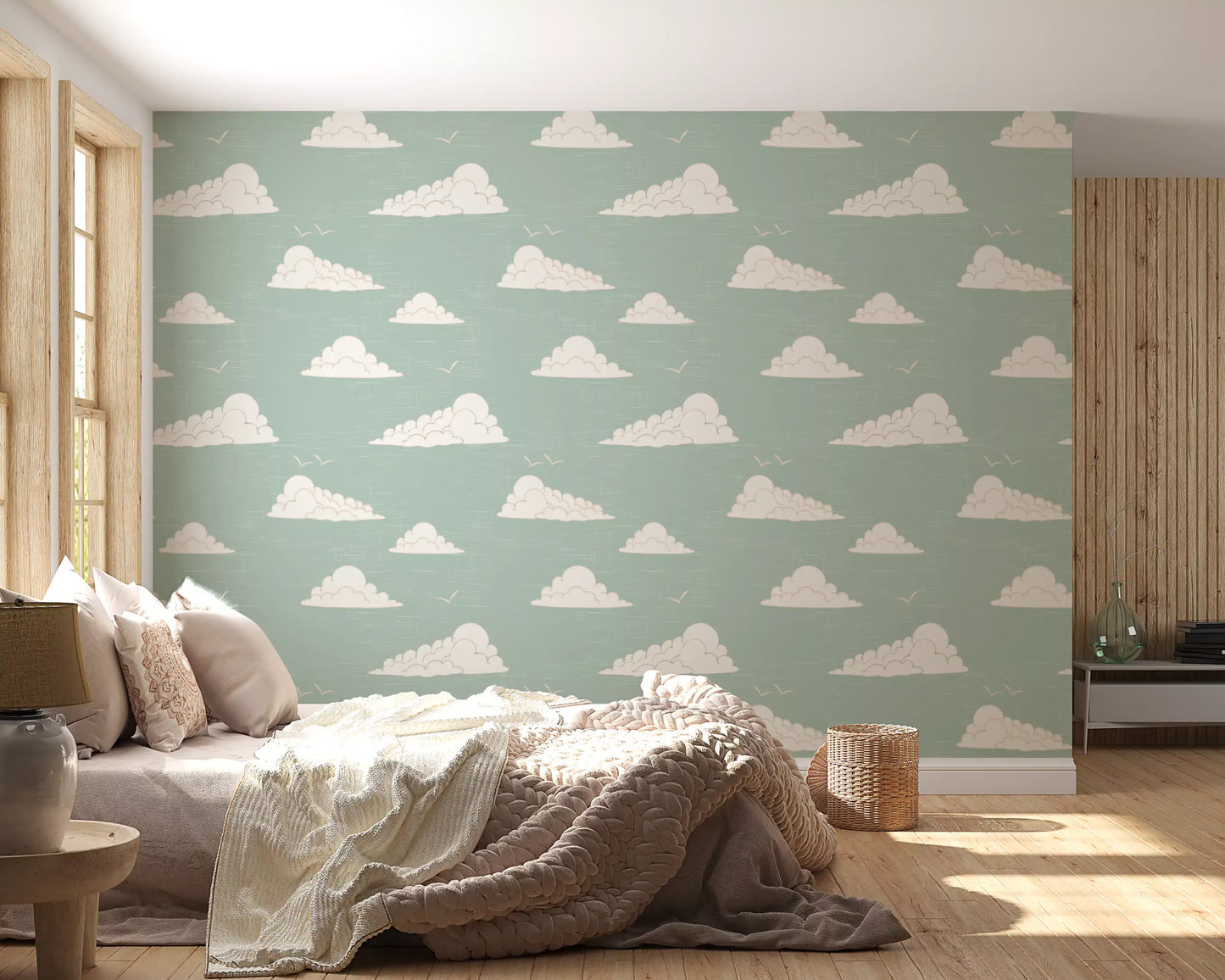 Light Sage Mid-Century Wolkenhimmel Tapete