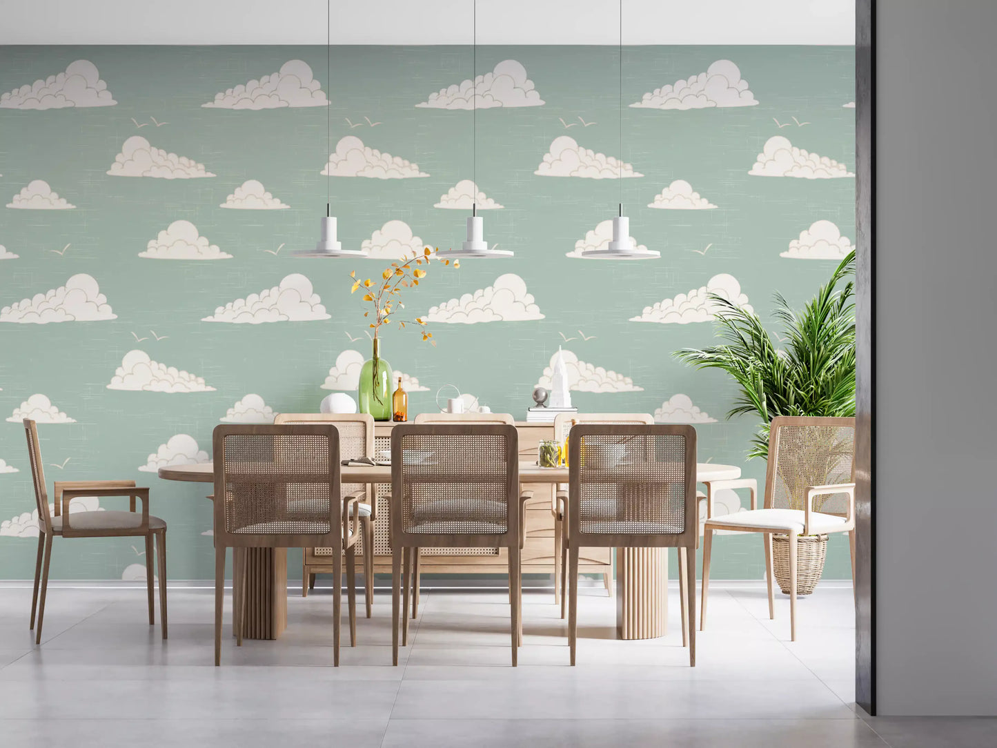 Light Sage Mid-Century Wolkenhimmel Tapete