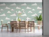 Light Sage Mid-Century Wolkenhimmel Tapete