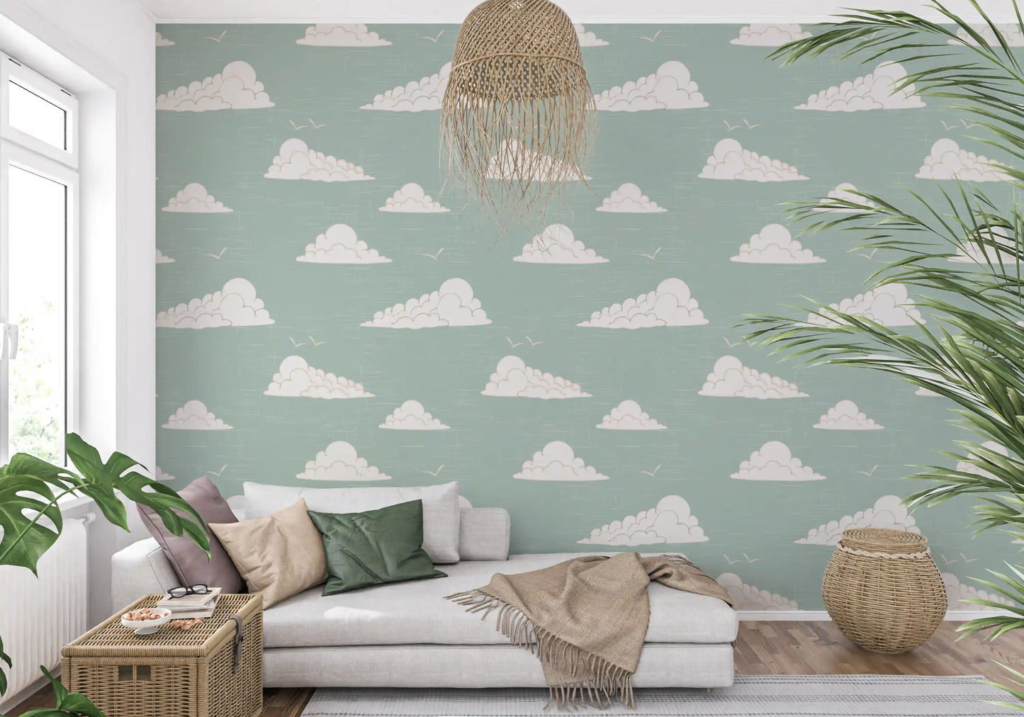 Light Sage Mid-Century Wolkenhimmel Tapete