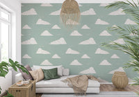 Light Sage Mid-Century Wolkenhimmel Tapete