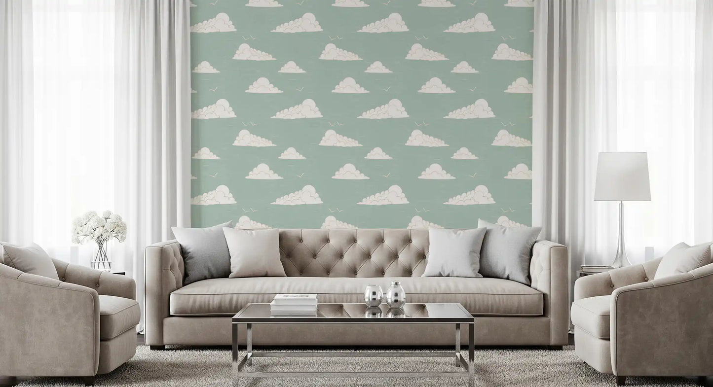 Light Sage Mid-Century Wolkenhimmel Tapete