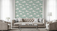 Light Sage Mid-Century Wolkenhimmel Tapete