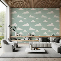 Light Sage Mid-Century Wolkenhimmel Tapete