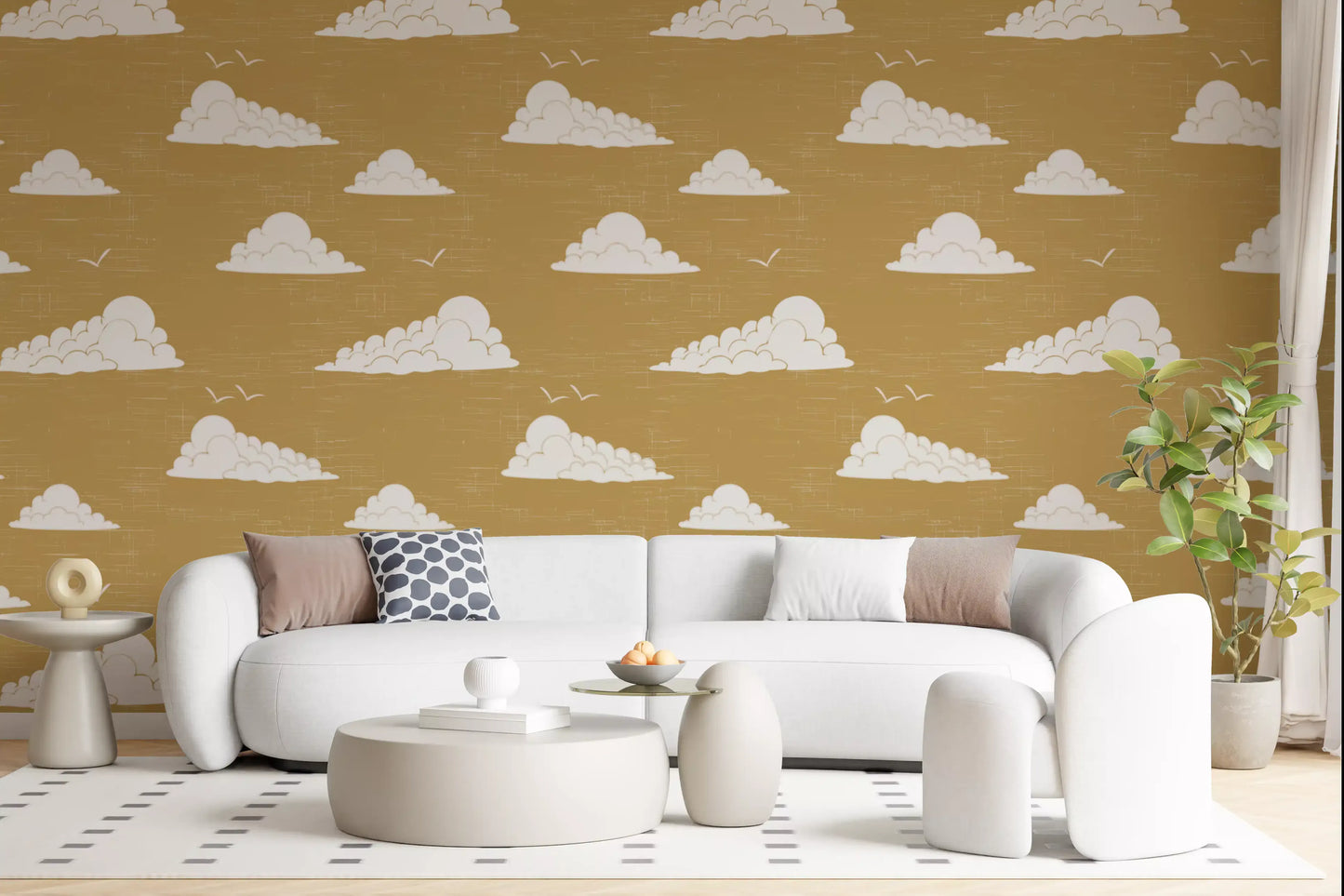 Mustard Mid Century Cloud Sky Wallpaper Wallpaper⁠