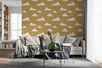 Mustard Mid Century Cloud Sky Wallpaper Wallpaper⁠