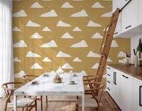 Mustard Mid Century Cloud Sky Wallpaper Wallpaper⁠