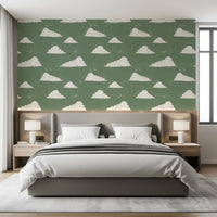 Sage Green Mid Century Cloud Sky Wallpaper Wallpaper⁠