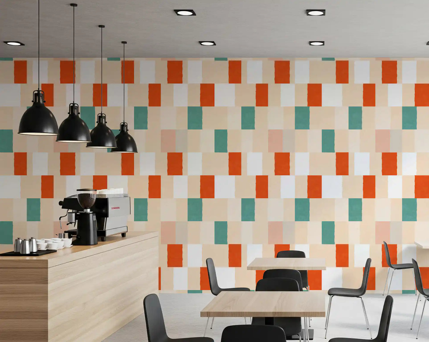 Sonnenverwischte moderne geometrische Tapete in Terrakotta-Salbei