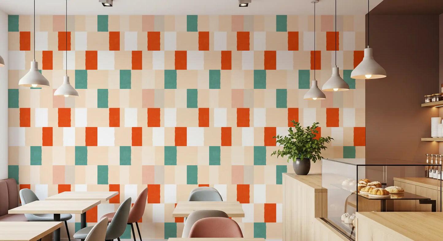 Sonnenverwischte moderne geometrische Tapete in Terrakotta-Salbei