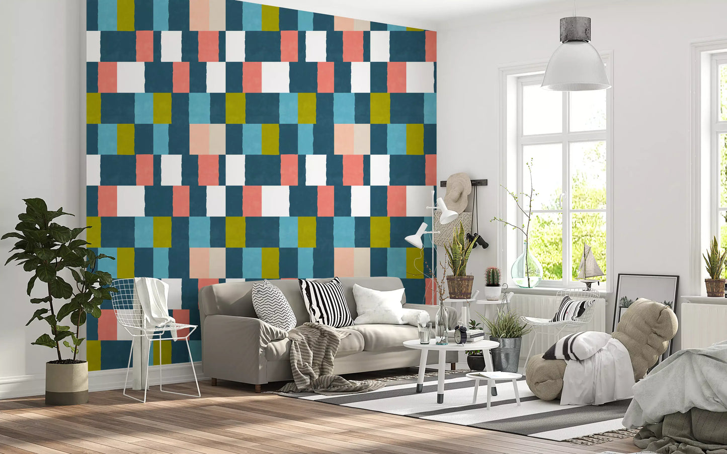 Sonnenverwischte moderne geometrische Tapete in tiefem Küstenstil