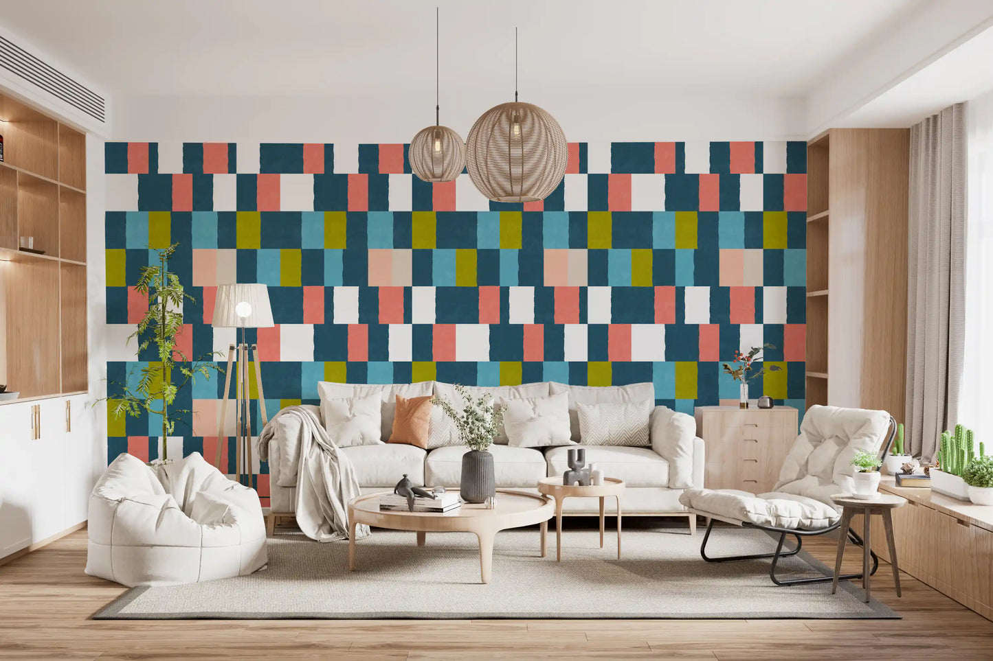 Sonnenverwischte moderne geometrische Tapete in tiefem Küstenstil