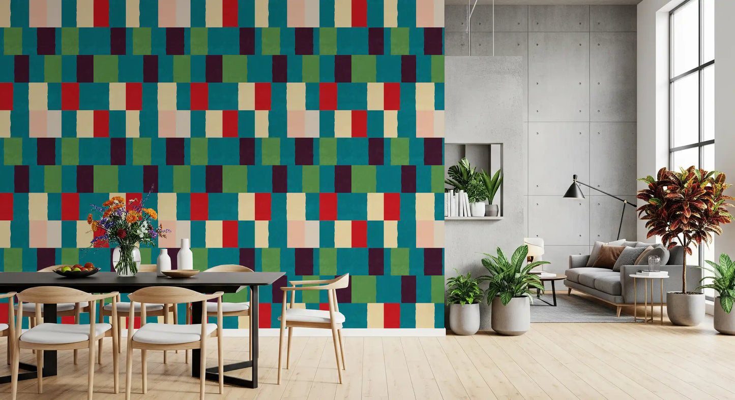Sonnenverwischte moderne geometrische Tapete in Juwelenfarben