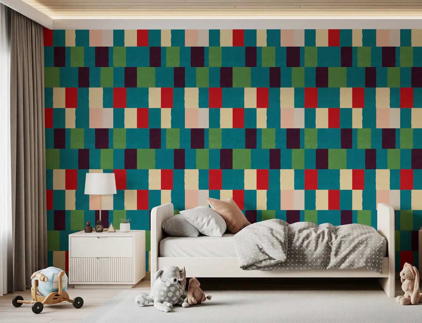 Sonnenverwischte moderne geometrische Tapete in Juwelenfarben