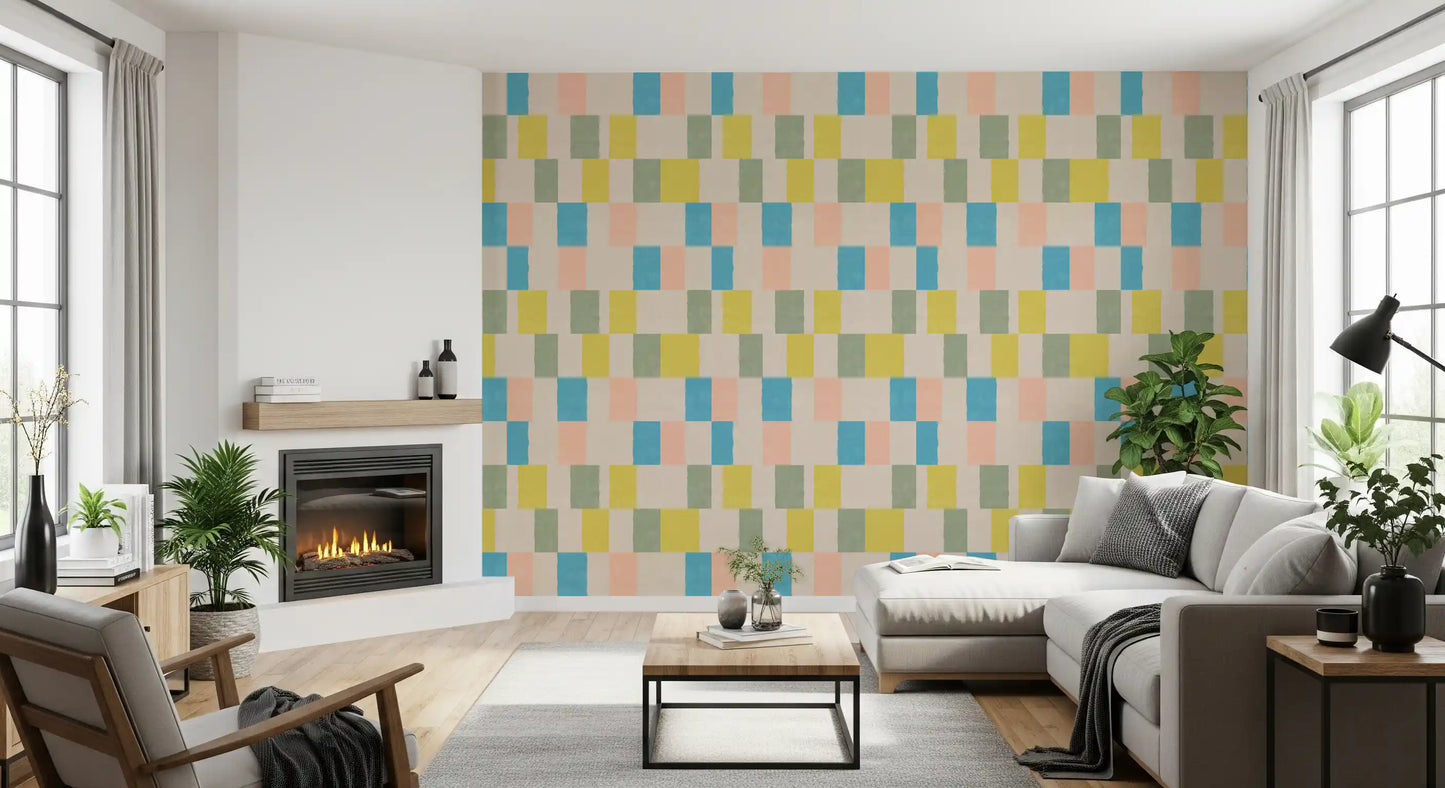 Carta da parati costiera blu geometrica moderna effetto sbiadito dal sole⁠