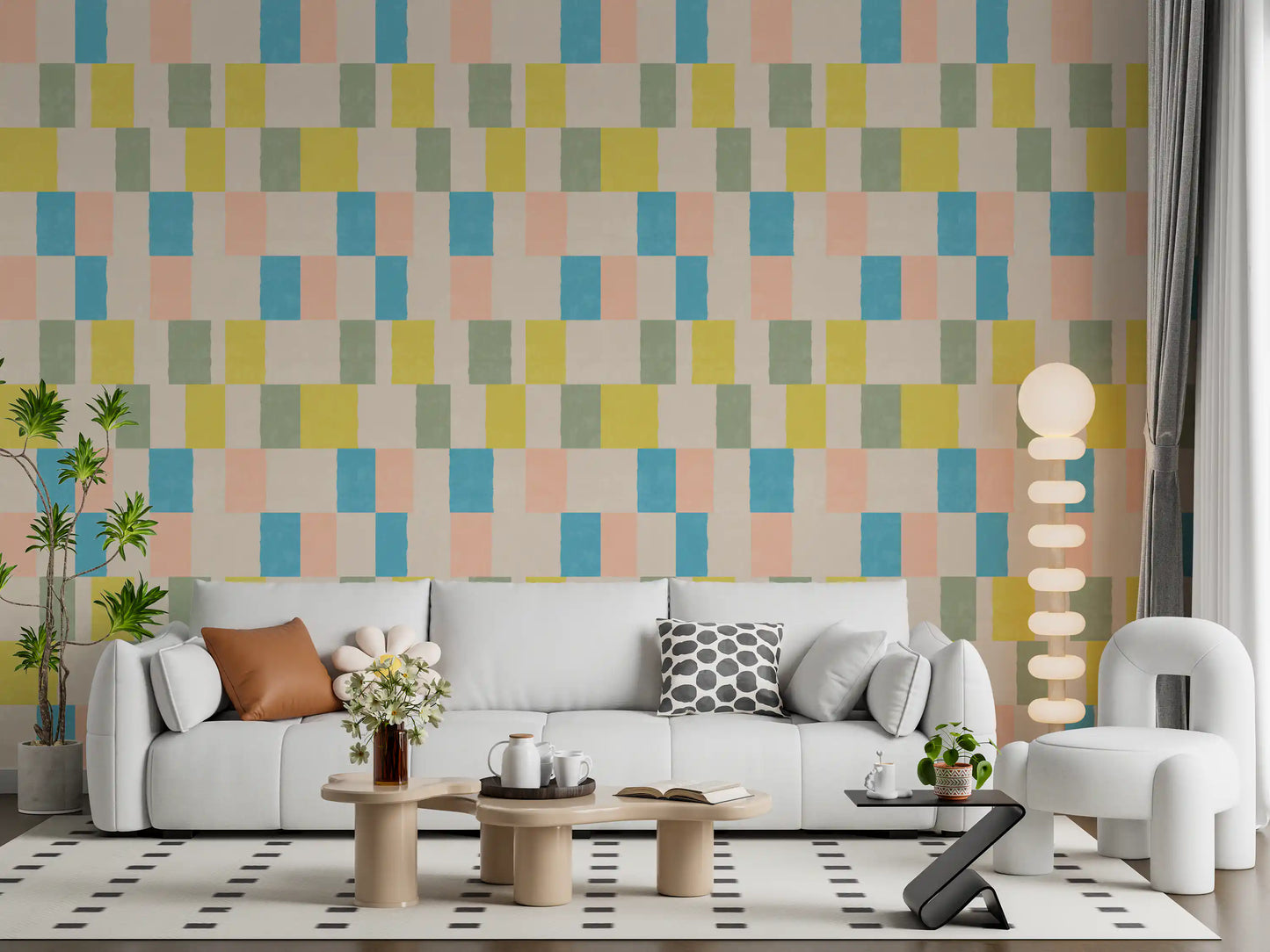 Carta da parati costiera blu geometrica moderna effetto sbiadito dal sole⁠
