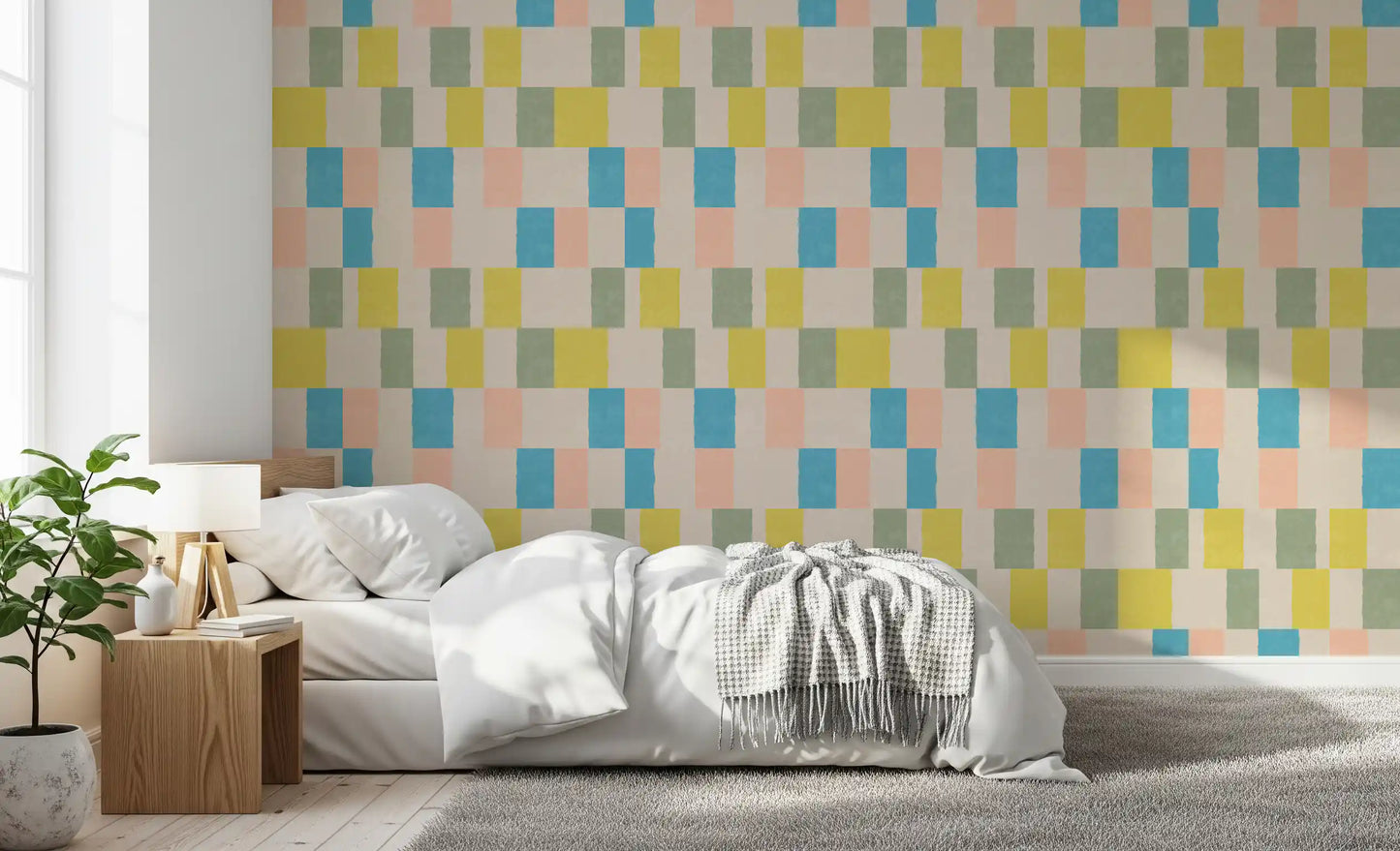 Carta da parati costiera blu geometrica moderna effetto sbiadito dal sole⁠