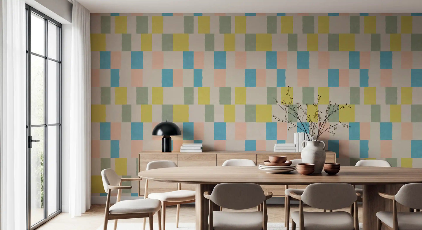 Carta da parati costiera blu geometrica moderna effetto sbiadito dal sole⁠