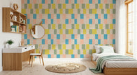 Carta da parati costiera blu geometrica moderna effetto sbiadito dal sole⁠