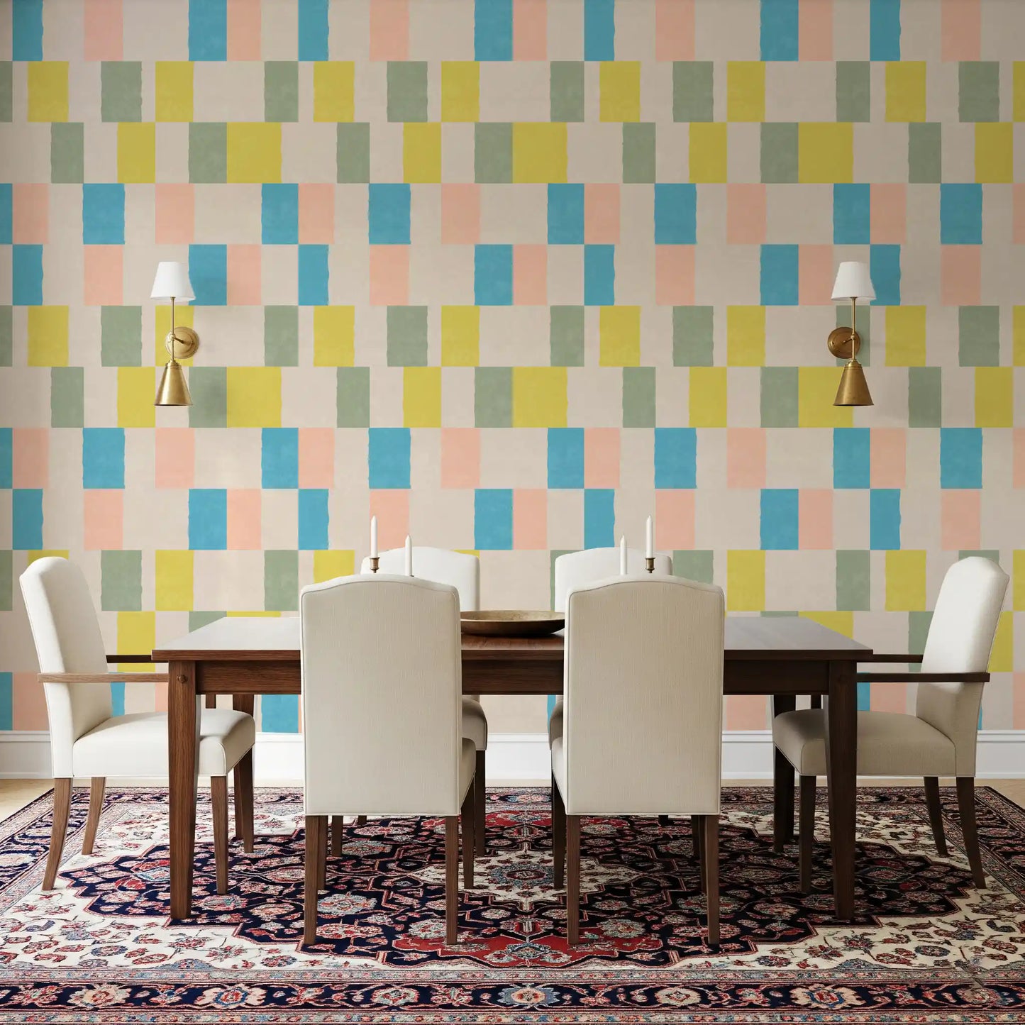Carta da parati costiera blu geometrica moderna effetto sbiadito dal sole⁠