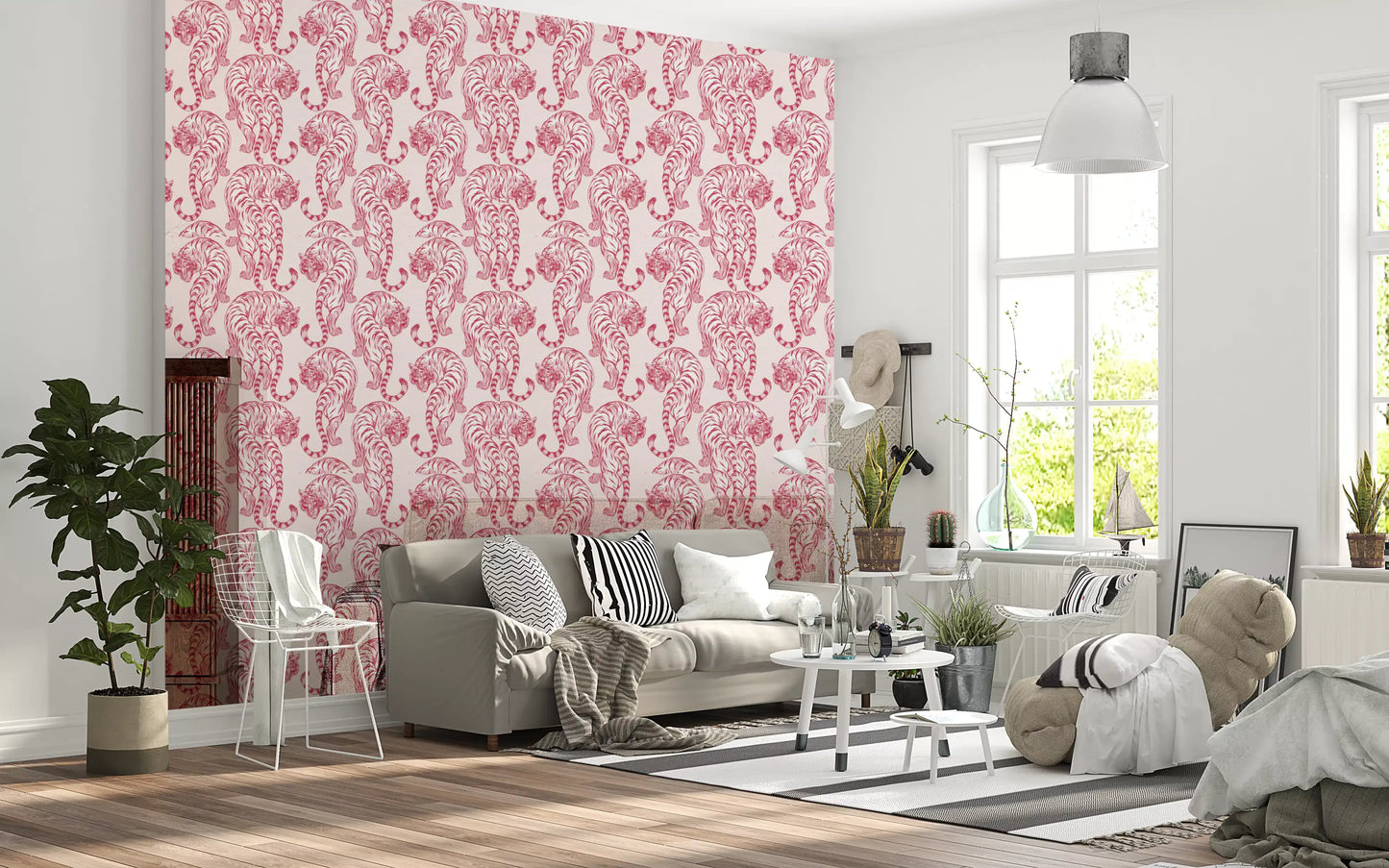 Carta da parati con motivo tigre rosa chic