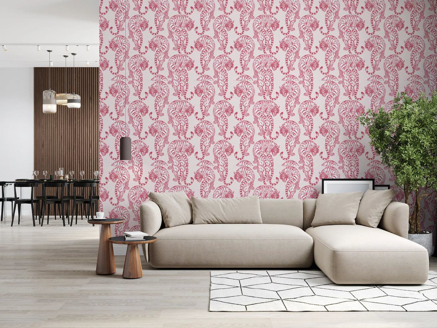 Carta da parati con motivo tigre rosa chic