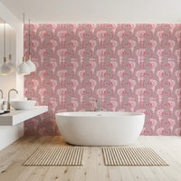 Papier peint motif tigre chinoiserie rose