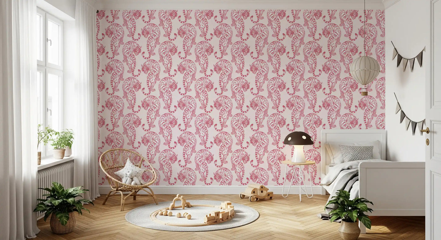 Crimson Tiger Chinoiserie Pattern Wallpaper Wallpaper⁠