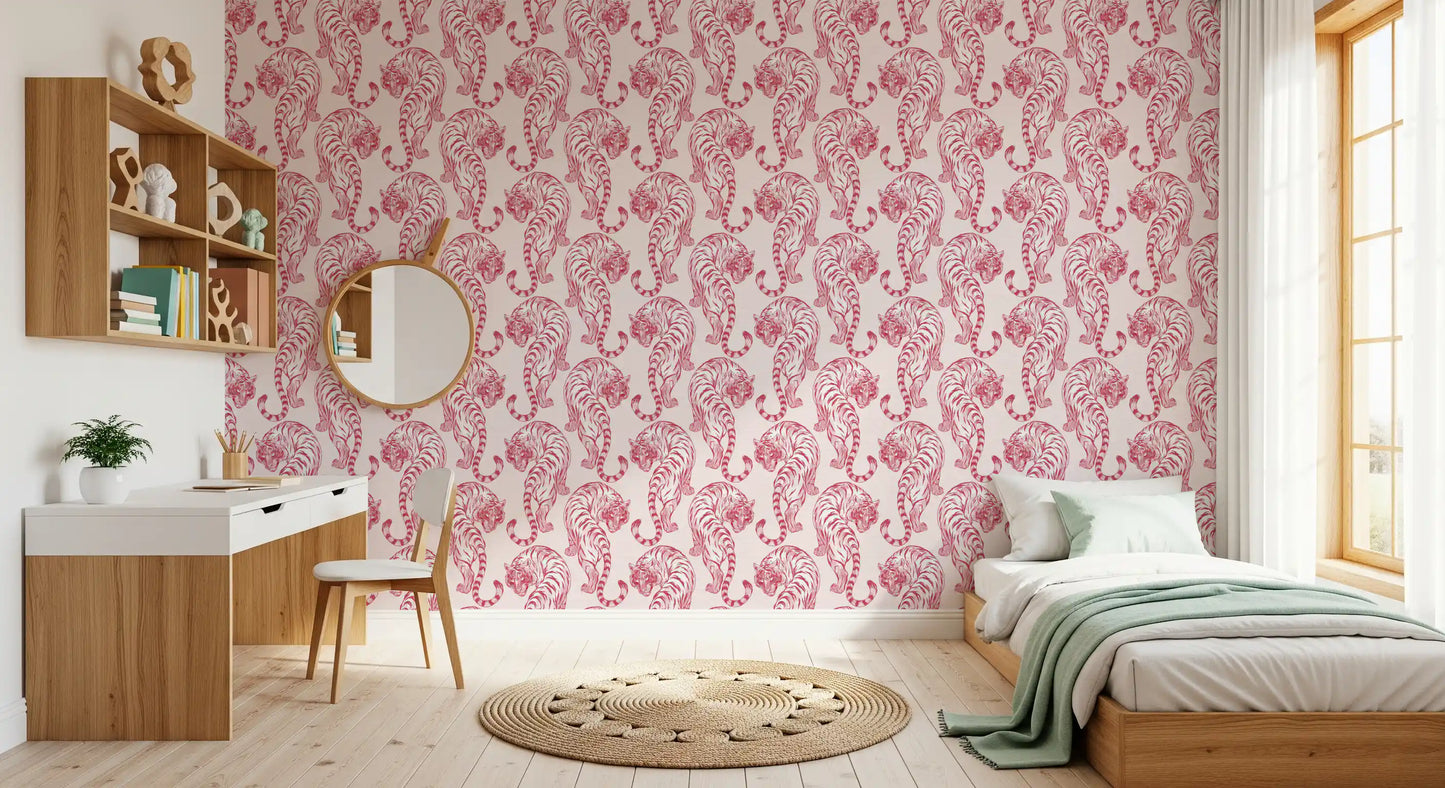 Crimson Tiger Chinoiserie Pattern Wallpaper Wallpaper⁠