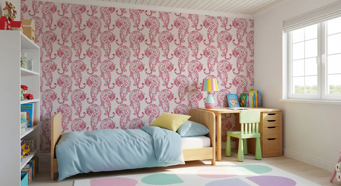 Crimson Tiger Chinoiserie Pattern Wallpaper Wallpaper⁠