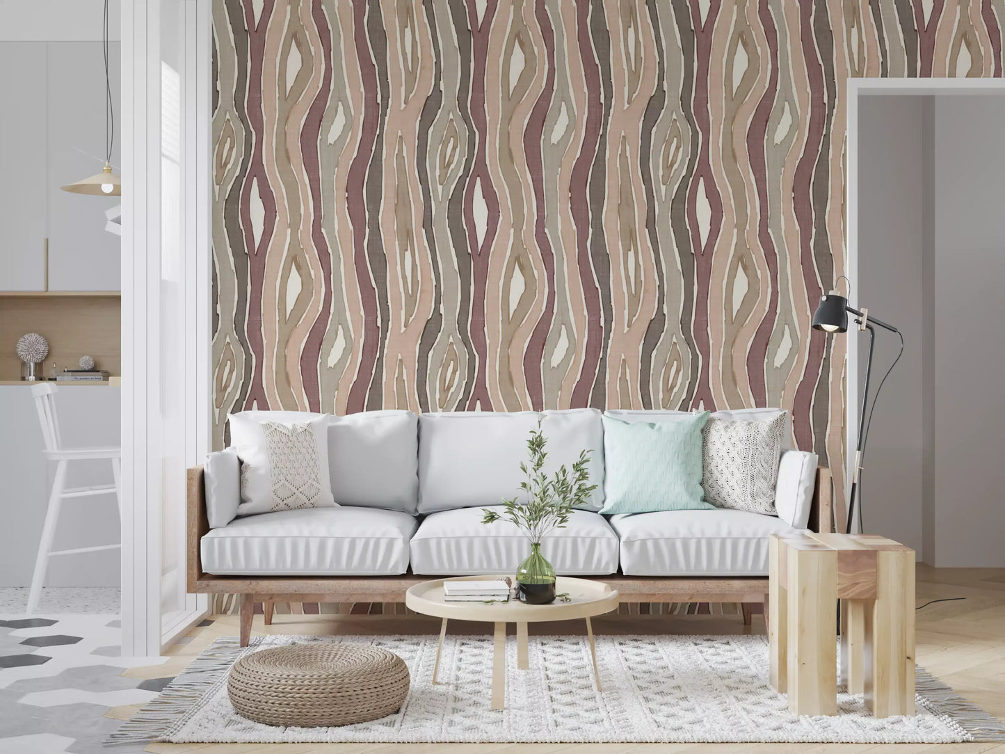 Organic Wavy Woodgrain Vertical Stripes - Earthy Mauve Wallpaper⁠