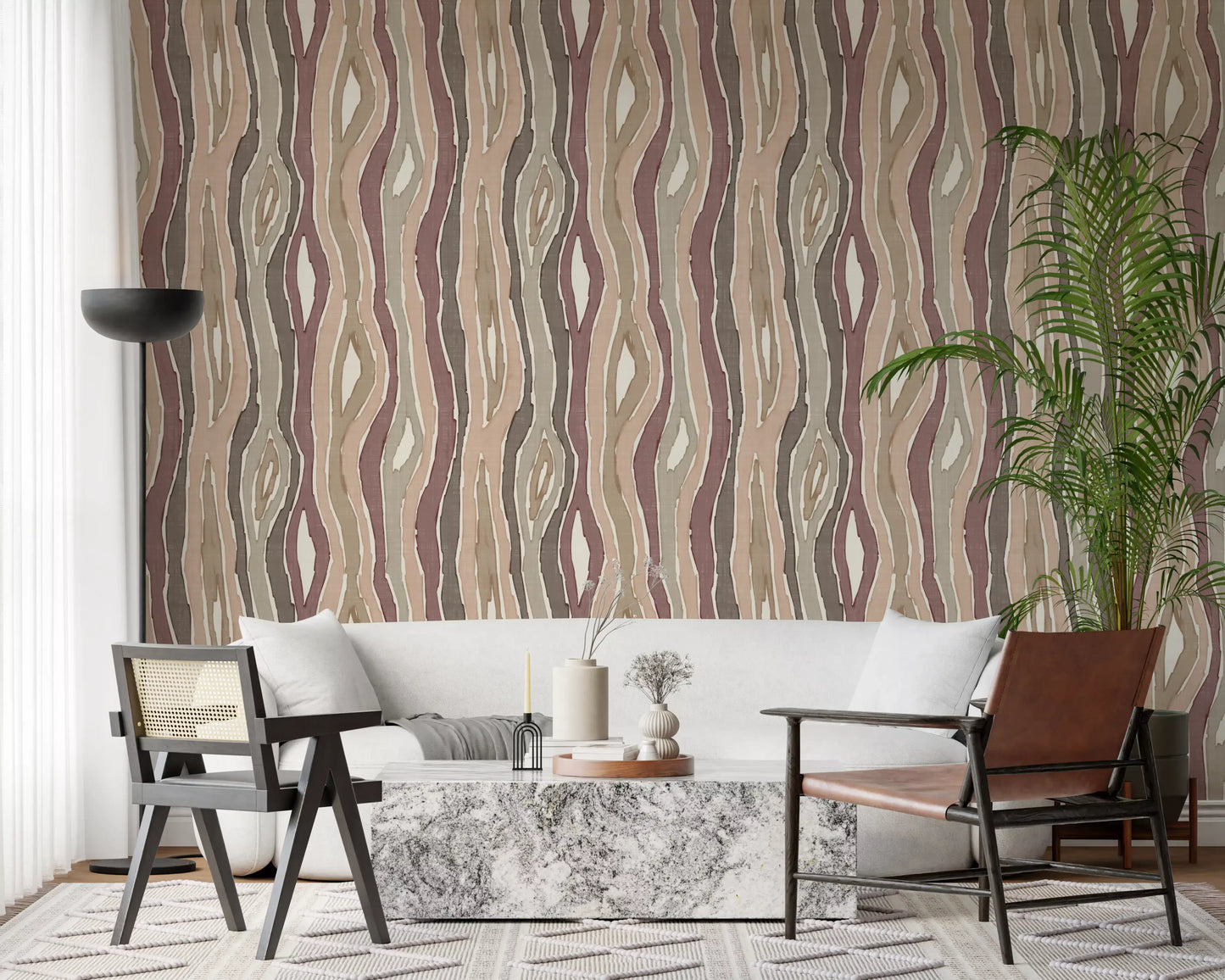 Organic Wavy Woodgrain Vertical Stripes - Earthy Mauve Wallpaper⁠