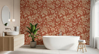 Terracotta Krysantemum Vintage Blomstret Tapet Tapet⁠